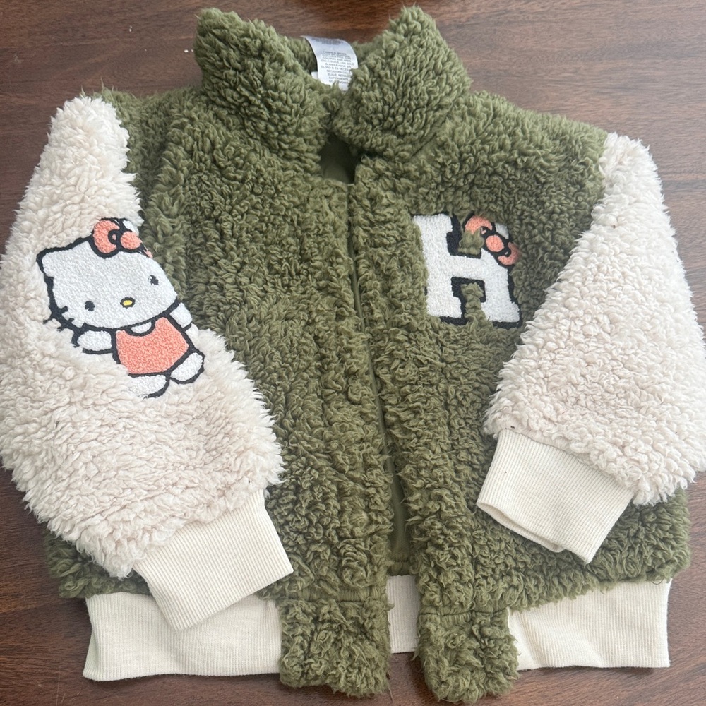 Sanrio Olive Green & Cream Hello Kitty Sherpa Jacket
